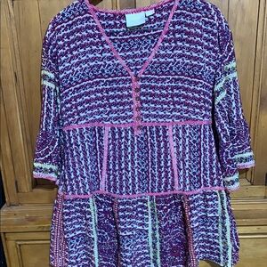 Maeve Tiered Bubble Blouse in Purple and Pink